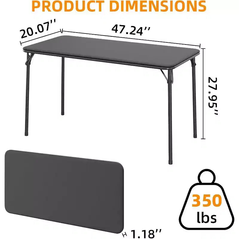 Table pliante portable Acekool 1,2 m avec surface en cuir PU, cadre métallique et support robuste, légère et compacte pour les repas, le bureau, l'extérieur