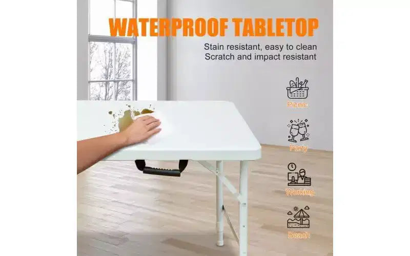 Acekool Table Pliante 122 cm avec Poignée, Table en Plastique Portable Robuste de 136 kg de Capacité, Étanche, Pieds Antidérapants, Rangement Facile