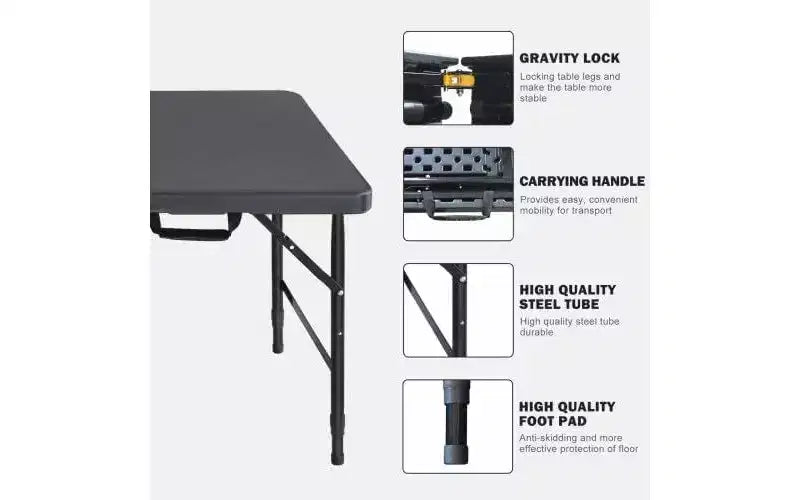 Acekool Table Pliante 122 cm avec Poignée, Table en Plastique Portable Robuste de 136 kg de Capacité, Étanche, Pieds Antidérapants, Rangement Facile