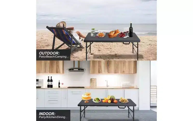Acekool Table Pliante 122 cm avec Poignée, Table en Plastique Portable Robuste de 136 kg de Capacité, Étanche, Pieds Antidérapants, Rangement Facile