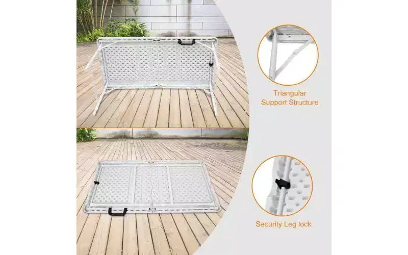 Acekool Table Pliante 122 cm avec Poignée, Table en Plastique Portable Robuste de 136 kg de Capacité, Étanche, Pieds Antidérapants, Rangement Facile