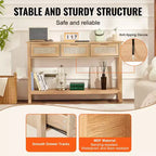 VEVOR Console en rotin avec 3 tiroirs de rangement, table d'entrée en rotin avec porte coulissante en rotin naturel, table de canapé console, naturelle