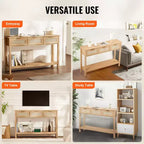 VEVOR Console en rotin avec 3 tiroirs de rangement, table d'entrée en rotin avec porte coulissante en rotin naturel, table de canapé console, naturelle
