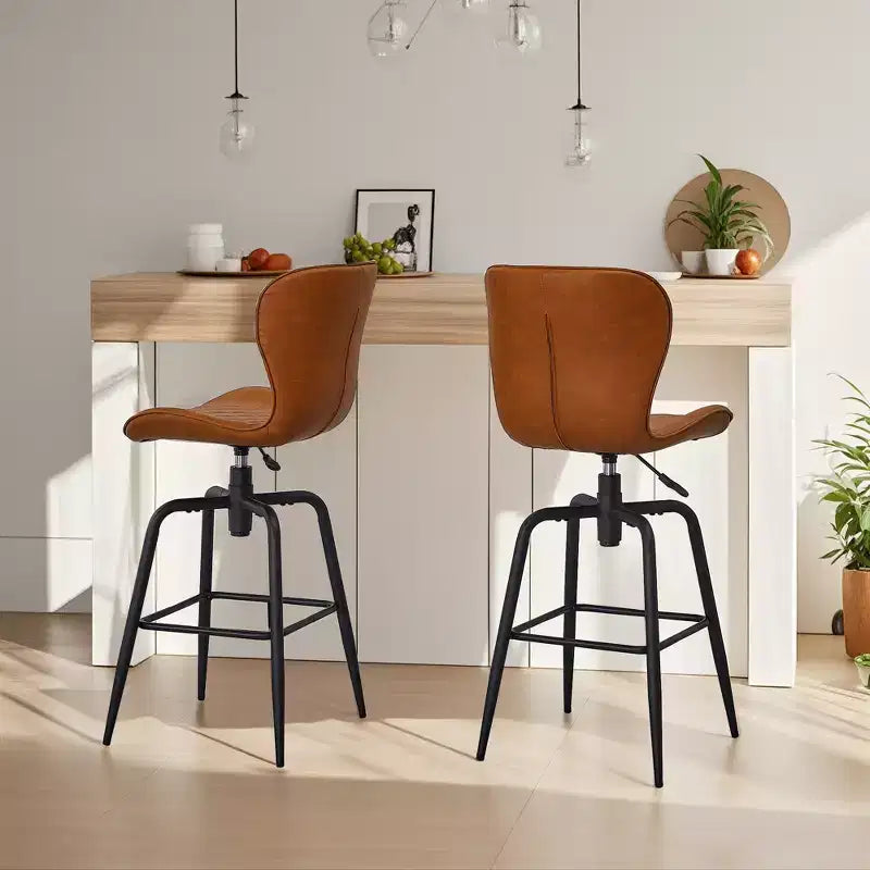 VECELO Tabouret de Bar en Similicuir Hauteur Comptoir avec Pieds en Métal et Repose-Pieds, Marron