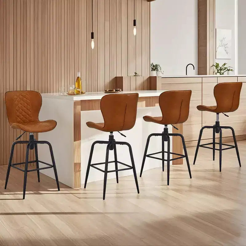 VECELO Tabouret de Bar en Similicuir Hauteur Comptoir avec Pieds en Métal et Repose-Pieds, Marron
