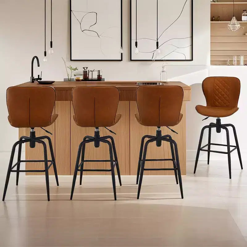 VECELO Tabouret de Bar en Similicuir Hauteur Comptoir avec Pieds en Métal et Repose-Pieds, Marron