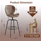 VECELO Tabouret de Bar en Similicuir Hauteur Comptoir avec Pieds en Métal et Repose-Pieds, Marron