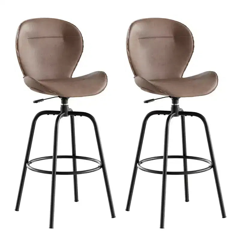VECELO Tabouret de Bar en Similicuir Hauteur Comptoir avec Pieds en Métal et Repose-Pieds, Marron