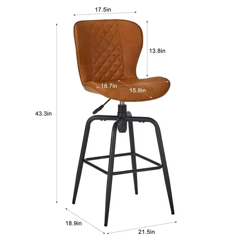 VECELO Tabouret de Bar en Similicuir Hauteur Comptoir avec Pieds en Métal et Repose-Pieds, Marron