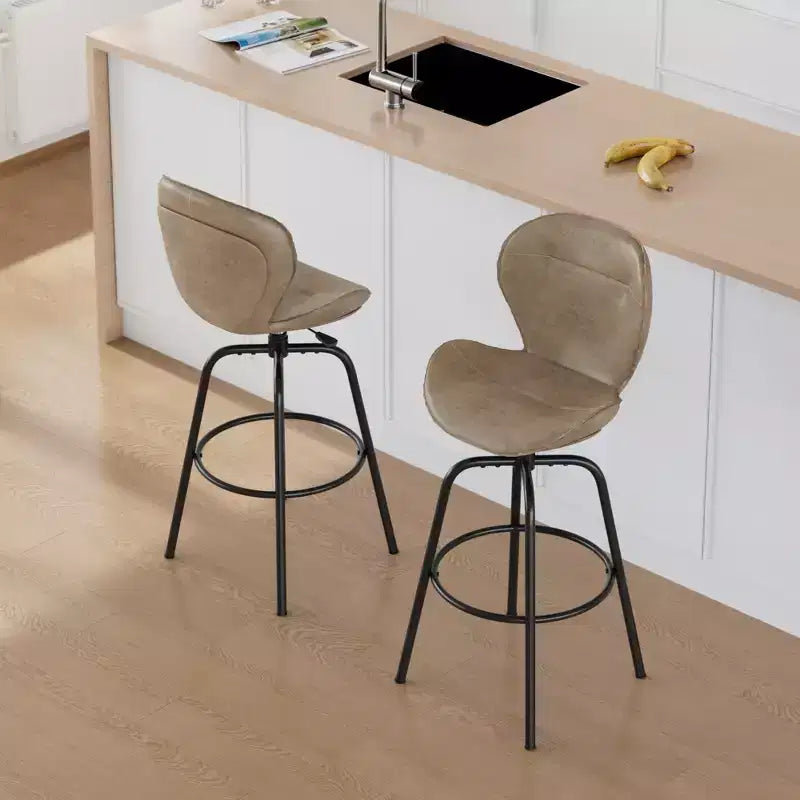VECELO Tabouret de Bar en Similicuir Hauteur Comptoir avec Pieds en Métal et Repose-Pieds, Marron