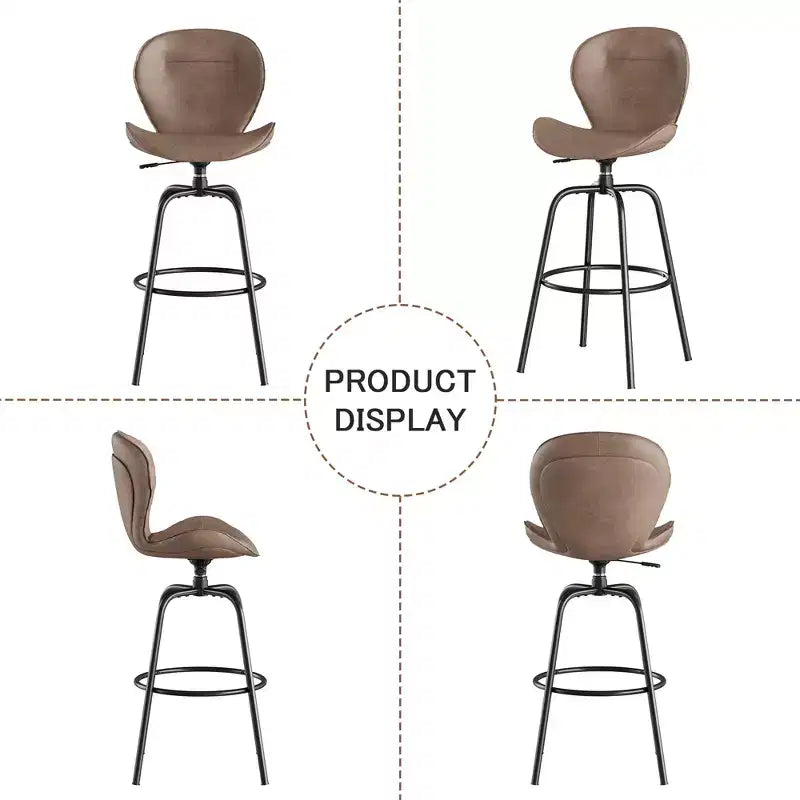 VECELO Tabouret de Bar en Similicuir Hauteur Comptoir avec Pieds en Métal et Repose-Pieds, Marron