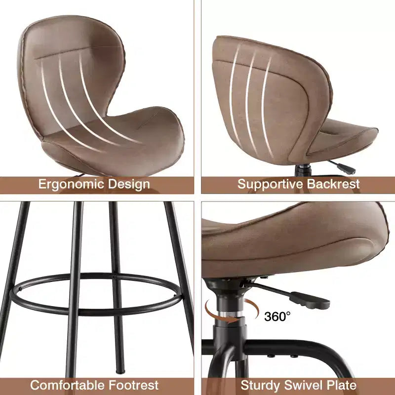 VECELO Tabouret de Bar en Similicuir Hauteur Comptoir avec Pieds en Métal et Repose-Pieds, Marron