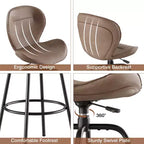 VECELO Tabouret de Bar en Similicuir Hauteur Comptoir avec Pieds en Métal et Repose-Pieds, Marron