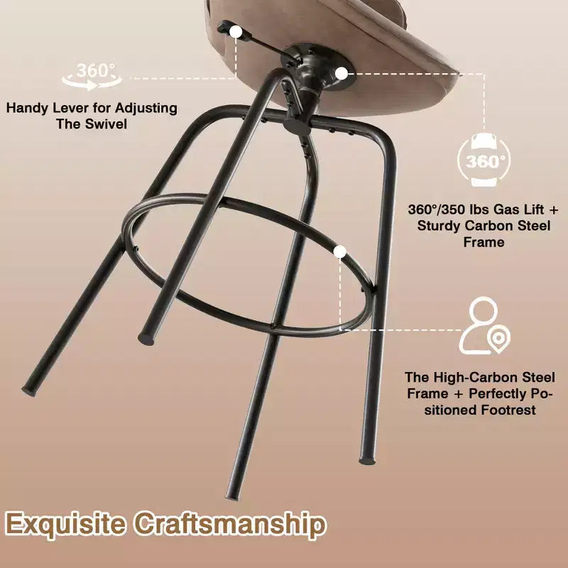 VECELO Tabouret de Bar en Similicuir Hauteur Comptoir avec Pieds en Métal et Repose-Pieds, Marron