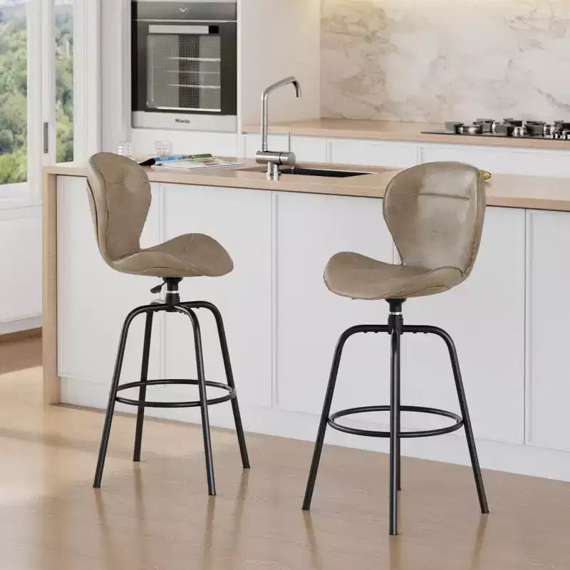 VECELO Tabouret de Bar en Similicuir Hauteur Comptoir avec Pieds en Métal et Repose-Pieds, Marron
