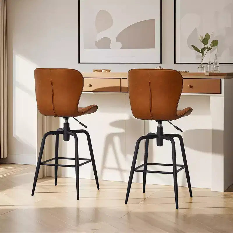 VECELO Tabouret de Bar en Similicuir Hauteur Comptoir avec Pieds en Métal et Repose-Pieds, Marron