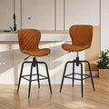 VECELO Bar Stool Faux Leather Counter Height Barstool with Metal Legs and Footrest, Brown