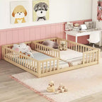 Cadre de lit double Okak avec barrières de sécurité, sans porte, lit au sol moderne pour chambre de tout-petits/enfants