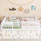 Cadre de lit double Okak avec barrières de sécurité, sans porte, lit au sol moderne pour chambre de tout-petits/enfants
