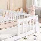 Cadre de lit double Okak avec barrières de sécurité, sans porte, lit au sol moderne pour chambre de tout-petits/enfants