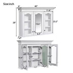Armoire à pharmacie 40W avec miroir, meuble de rangement de salle de bain avec étagères réglables et portes vitrées, armoire miroir murale, blanc - ModernLuxe