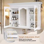 Armoire à pharmacie 40W avec miroir, meuble de rangement de salle de bain avec étagères réglables et portes vitrées, armoire miroir murale, blanc - ModernLuxe