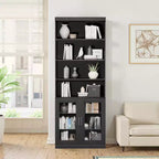 Bahut d'appoint en bois noir 80x31x16, meuble de rangement avec étagères réglables et portes vitrées pour cuisine, chambre, salon/salle à manger