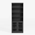 Bahut d'appoint en bois noir 80x31x16, meuble de rangement avec étagères réglables et portes vitrées pour cuisine, chambre, salon/salle à manger