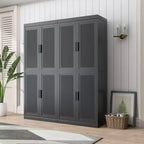 72x62x16 Wood Grain Buffet Cabinet in Black, Storage Organizer with Adjustable Shelves and Rattan Doors for Kitchen Bedroom Entryway Living Room
