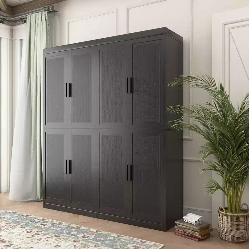 Bahut en grain de bois noir 72x62x16, organisateur de rangement avec étagères réglables et portes en rotin pour cuisine, chambre, entrée, salon