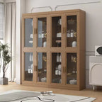 Meuble d'appoint en bois 72x62x16, Organiseur de rangement avec étagères réglables et portes vitrées pour Cuisine Chambre Entrée Salon/Salle à manger