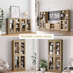 Meuble d'appoint en bois 72x62x16, Organiseur de rangement avec étagères réglables et portes vitrées pour Cuisine Chambre Entrée Salon/Salle à manger