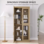 Meuble d'appoint en bois 72x62x16, Organiseur de rangement avec étagères réglables et portes vitrées pour Cuisine Chambre Entrée Salon/Salle à manger
