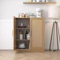36x31x16 Wood Grain Buffet Cabinet, Storage Organizer with Adjustable Shelves and Rattan Doors for Kitchen Bedroom Living/Dinning Room