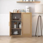 36x31x16 Wood Grain Buffet Cabinet, Storage Organizer with Adjustable Shelves and Rattan Doors for Kitchen Bedroom Living/Dinning Room