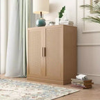 Buffet de 36x31x16 en grain de bois, organisateur de rangement avec étagères réglables et portes en rotin pour cuisine, chambre, salon/salle à manger