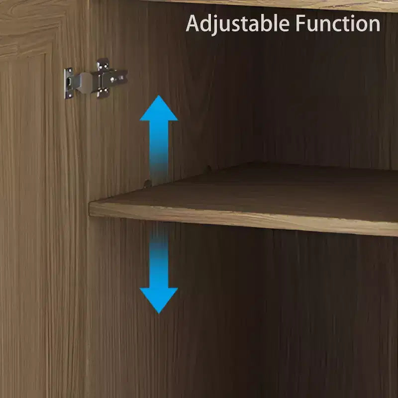Buffet de 36x31x16 en grain de bois, organisateur de rangement avec étagères réglables et portes en rotin pour cuisine, chambre, salon/salle à manger