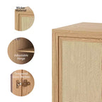 Buffet de 36x31x16 en grain de bois, organisateur de rangement avec étagères réglables et portes en rotin pour cuisine, chambre, salon/salle à manger