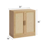 Buffet de 36x31x16 en grain de bois, organisateur de rangement avec étagères réglables et portes en rotin pour cuisine, chambre, salon/salle à manger