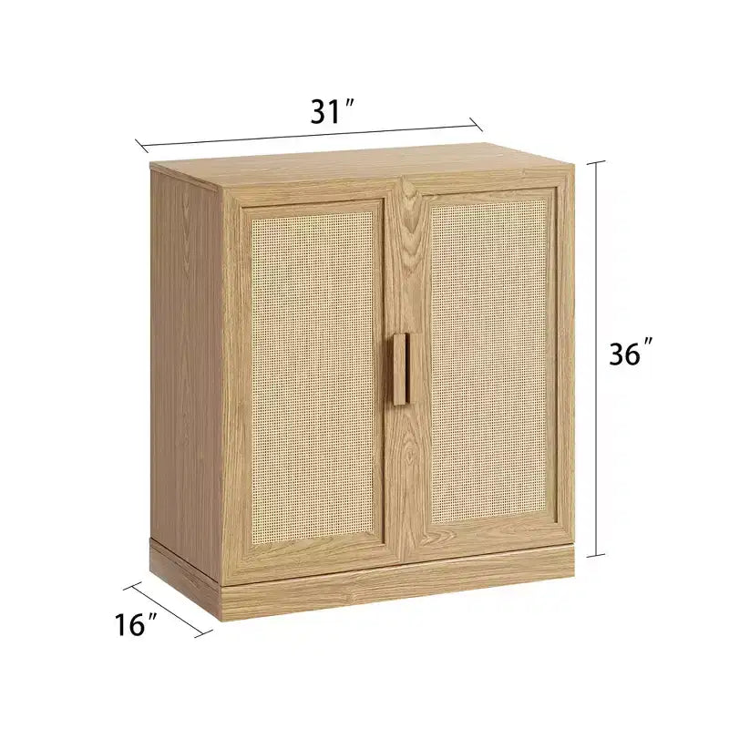 Buffet de 36x31x16 en grain de bois, organisateur de rangement avec étagères réglables et portes en rotin pour cuisine, chambre, salon/salle à manger