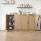 Buffet de 36x31x16 en grain de bois, organisateur de rangement avec étagères réglables et portes en rotin pour cuisine, chambre, salon/salle à manger