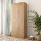 Buffet de 36x31x16 en grain de bois, organisateur de rangement avec étagères réglables et portes en rotin pour cuisine, chambre, salon/salle à manger