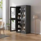 Meuble d'appoint en bois noir, organisateur de rangement avec étagères réglables et portes vitrées pour cuisine, chambre, salon/salle à manger