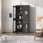 Meuble d'appoint en bois noir, organisateur de rangement avec étagères réglables et portes vitrées pour cuisine, chambre, salon/salle à manger