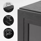 Meuble d'appoint en bois noir, organisateur de rangement avec étagères réglables et portes vitrées pour cuisine, chambre, salon/salle à manger