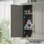 Meuble Mural de Salle de Bain et Cuisine, Armoire à Pharmacie Au-dessus des Toilettes, Meuble de Buanderie avec Portes et Étagères de Rangement, Gris