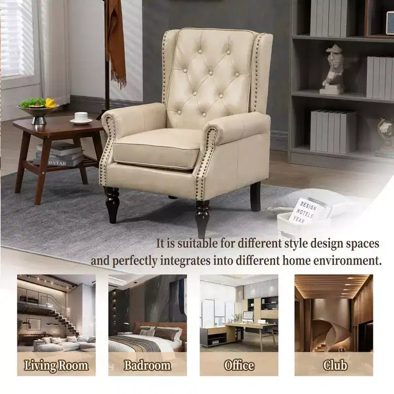 Fauteuil d'appoint rembourré moderne Okak avec pieds en bois robustes, chaise longue confortable pour salon, chambre à coucher