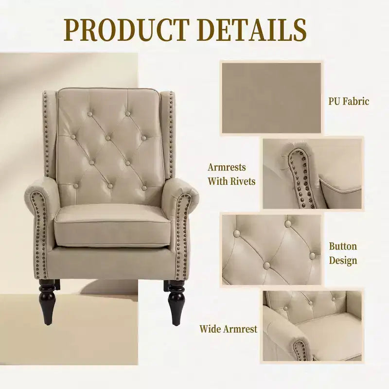 Fauteuil d'appoint rembourré moderne Okak avec pieds en bois robustes, chaise longue confortable pour salon, chambre à coucher