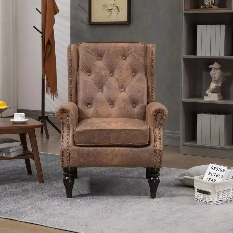 Fauteuil d'appoint rembourré moderne Okak avec pieds en bois robustes, chaise longue confortable pour salon, chambre à coucher