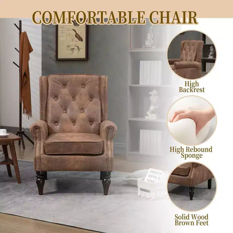 Fauteuil d'appoint rembourré moderne Okak avec pieds en bois robustes, chaise longue confortable pour salon, chambre à coucher